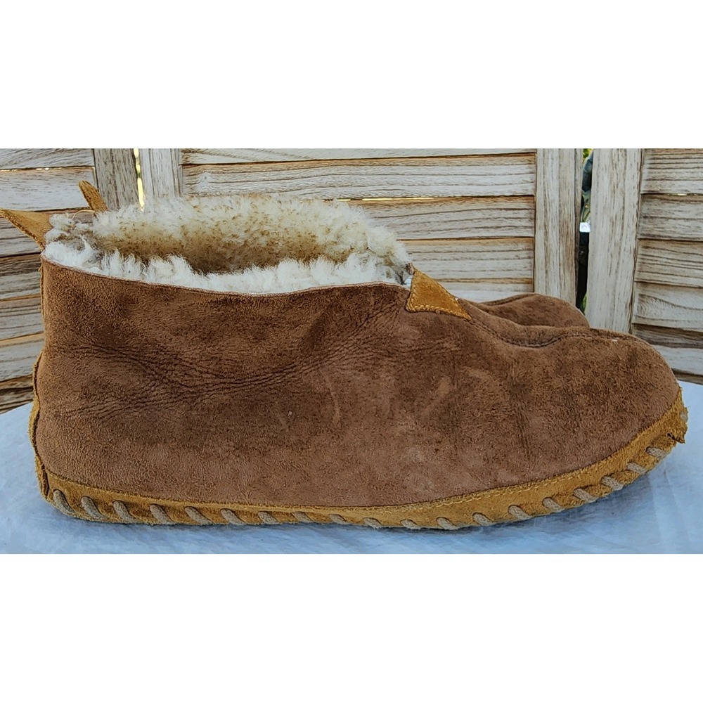 LL Bean Sz 11 Brown Suede Wicked Good Shearling Lined Slipper Moc Boots Cozy